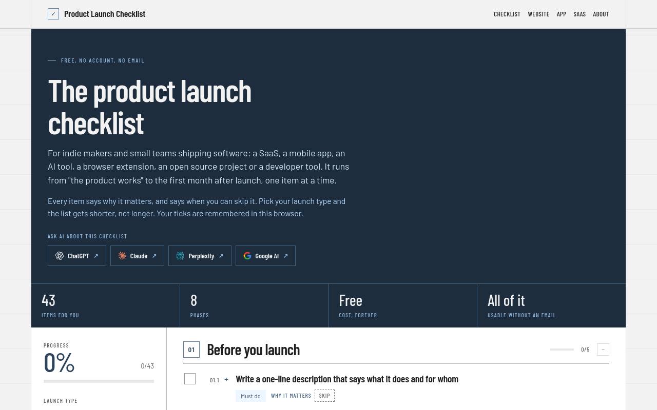 Product Launch Checklist screenshot